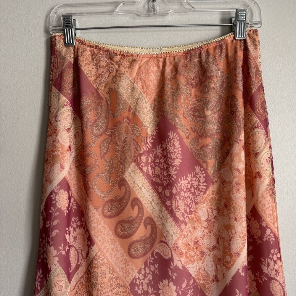 Y2K Ruffle Hem Maxi Skirt Pink Size 14 Floral Paisley Peasant Boho Fairy Whimsy - Picture 2 of 11